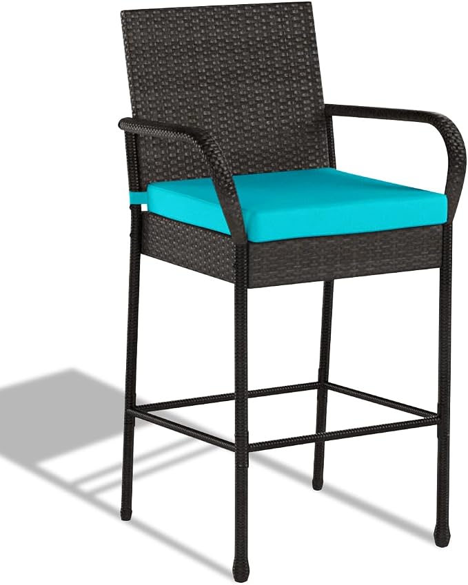 Sundale Outdoor Wicker Bar Stool Set of 2, Patio Counter Height Pub Chair - Image 9