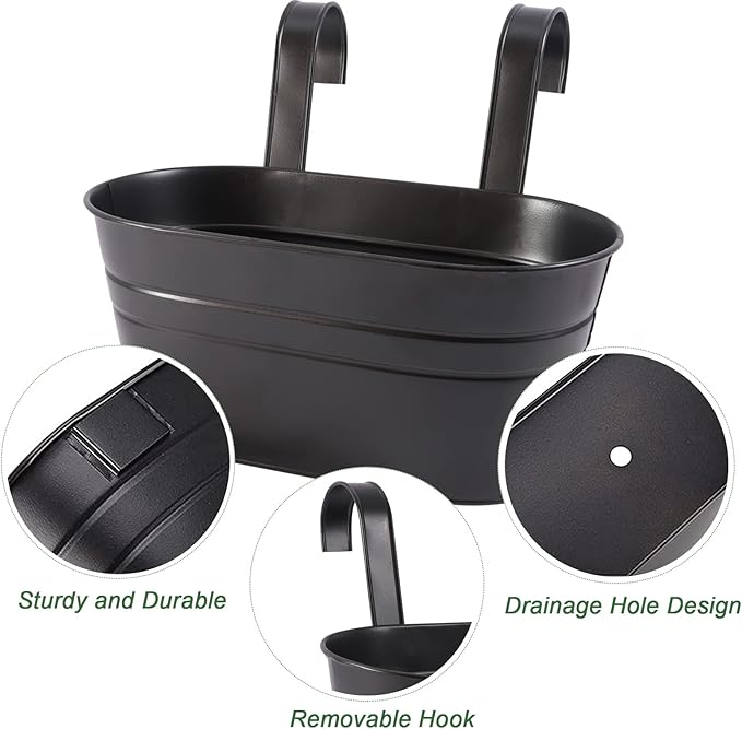 HowRU Metal Iron Flower Pots for Railing Fence Hanging Bucket Pots and Hanging - Image 3