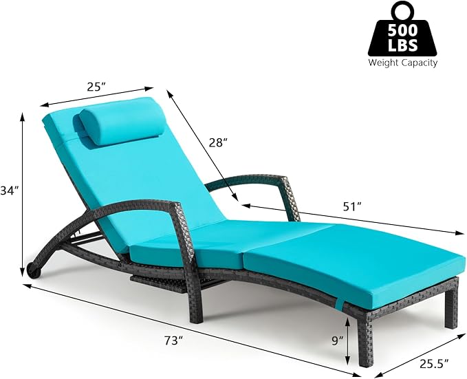Chaise Lounge Chairs Outdoor Set of 6, Comfy Outside Wicker Patio Pool Lounge - Image 7
