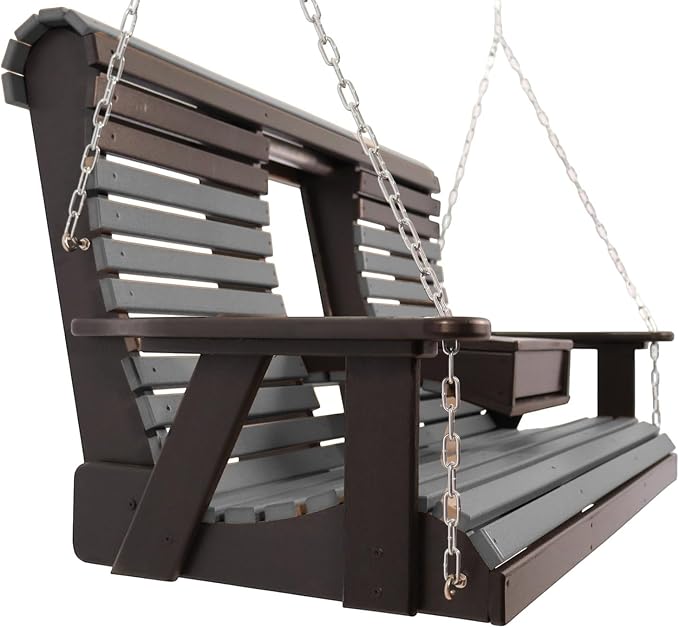5FT Gray Flip-Cup ROLLBACK Porch Swing Bench, Amish-Made Poly Lumber Wood - Image 4