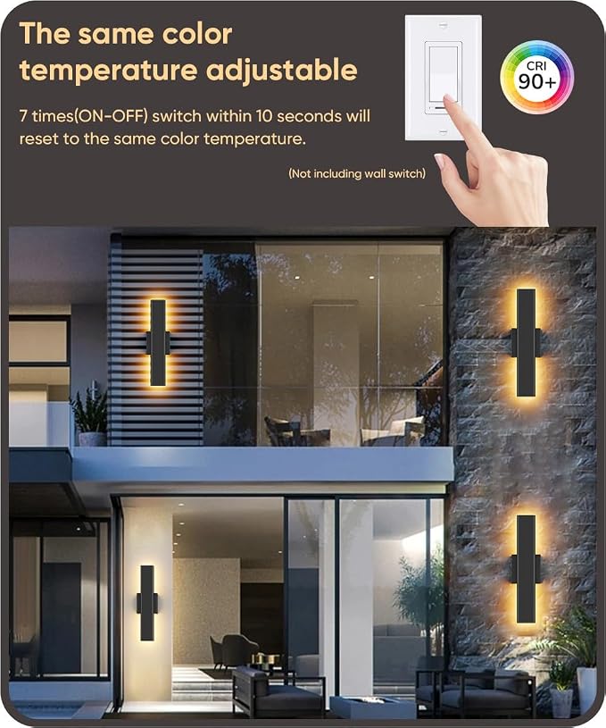 Aipsun 2 Packs Outdoor Wall Sconce, 3000K 4000K 6000K, 15.75in Modern Black - Image 3