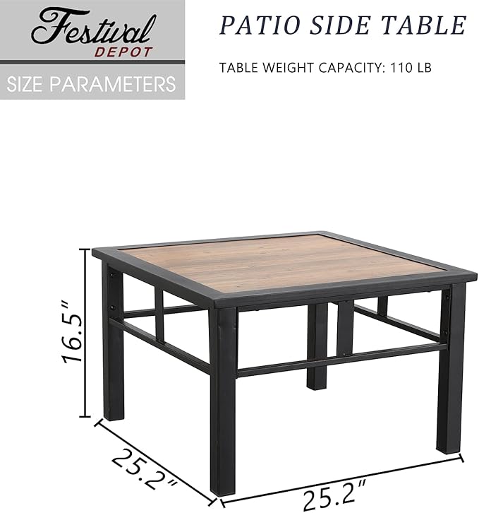 Festival Depot Patio Coffee Table Square Metal Table - Image 2