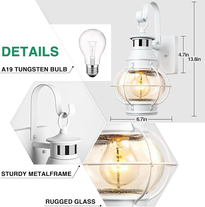 Lamomo White Outdoor Light, Exterior Front Porch Lights - Image 4