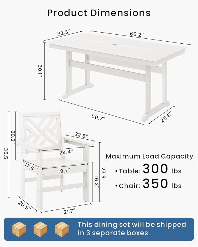 5-Piece Outdoor Dining Set, HDPE All-Weather Patio Table and Chairs Set - Image 2