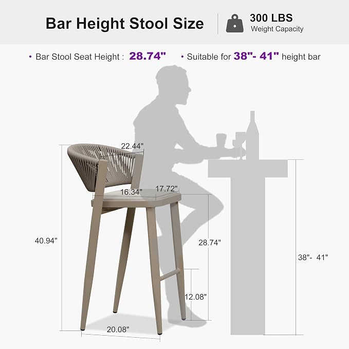 PURPLE LEAF Bar Stool Set of 2 Patio Bar Chairs - Image 3