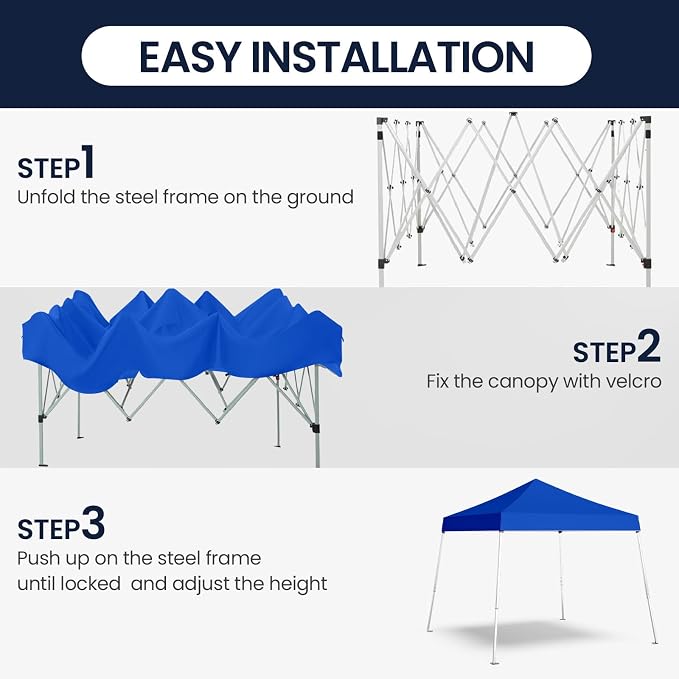 10x10 Pop Up Canopy, 300D Silver Coated Blue Fabric Outdoor Gazebo, Beach Tent - Image 5
