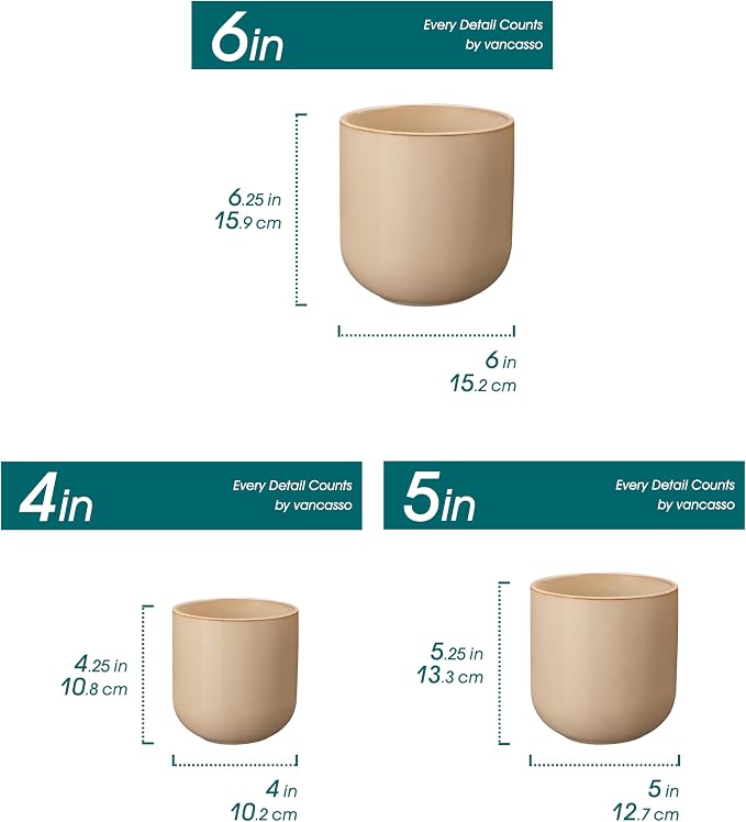 vancasso Ceramic Plant Pots, 4+5+6 inches, Planters - Image 2