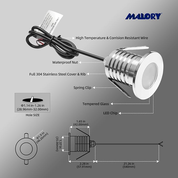 MALORY Recessed LED Deck Light 6Pack, 3W 4000K12V Low Voltage Landscape Lighting - Image 5