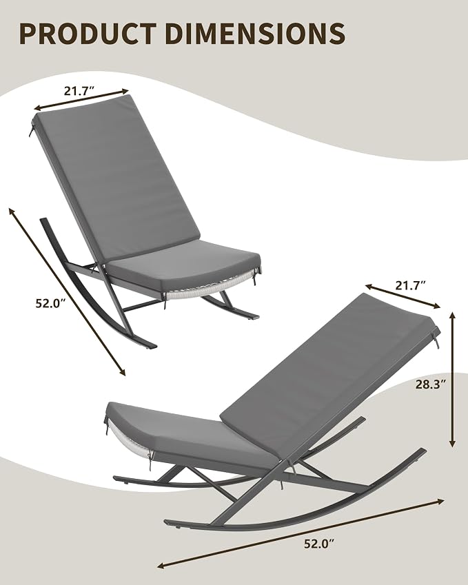 GarveeLife Outdoor Rocking Lounge Chair Set of 2, Patio Chaise Lounge - Image 2