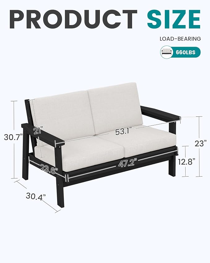 SERWALL HDPE Outdoor Patio Loveseat - Image 2