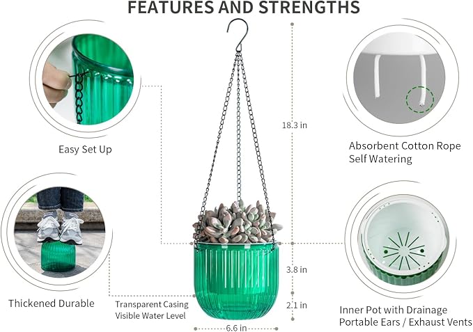 Josteve 6.5 Inch 2 Pcs Self Watering Hanging Planter Indoor Plant Pots Drainage - Image 5