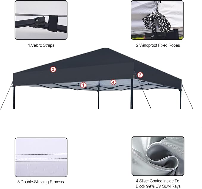 Joramoy 10×10 Canopy Replacement Top Only, Waterproof Pop Up Canopy Tent Top - Image 4