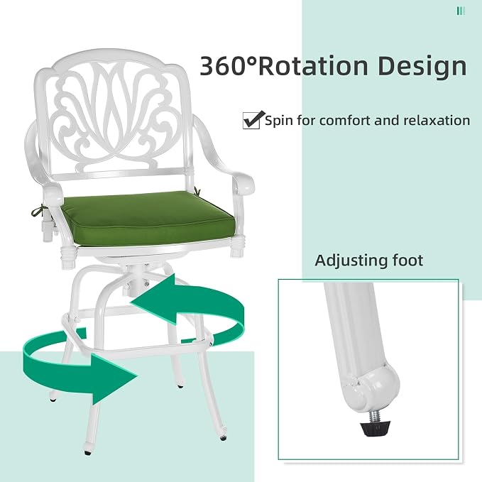 VIVIJASON 3-Piece Patio Swivel Bar Stools Set, All Weather Cast Aluminum - Image 2