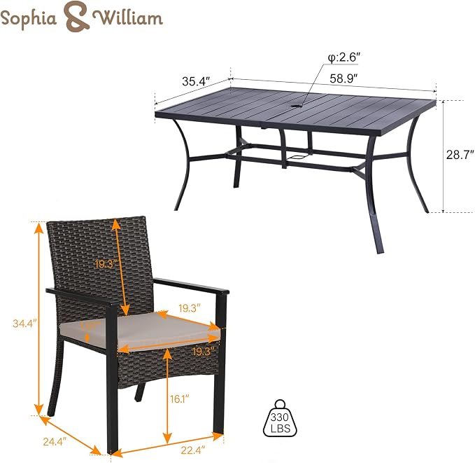 Sophia & William 7 Pieces Patio Dining Set - Image 9