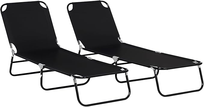 Outsunny 2 Piece Folding Chaise Lounge Pool Chairs, Outdoor Sun Tanning Chairs by Outsunny
