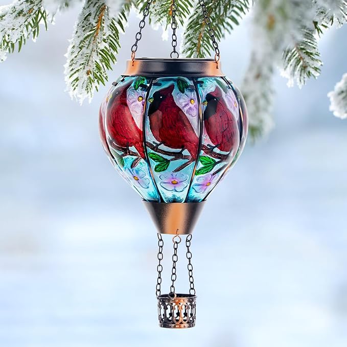 DREAMSOUL 2PCS Cardinal Hot Air Balloon Solar Lantern, Hanging Glass Solar - Image 8