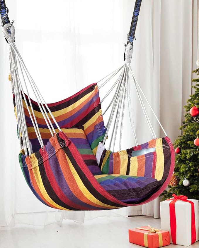 Halalona Hammock Chair Hanging Hammock Chair Rope Swing 2 Cushions - Image 7
