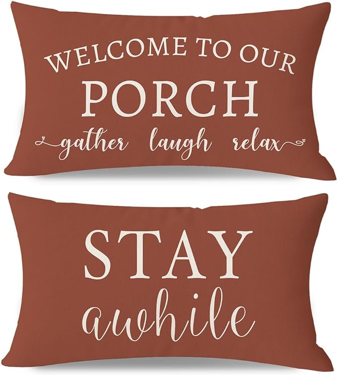 PANDICORN Welcome to Our Porch Stay Awhile Outdoor Lumbar Decorative Throw by PANDICORN