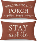 PANDICORN Welcome to Our Porch Stay Awhile Outdoor Lumbar Decorative Throw by PANDICORN