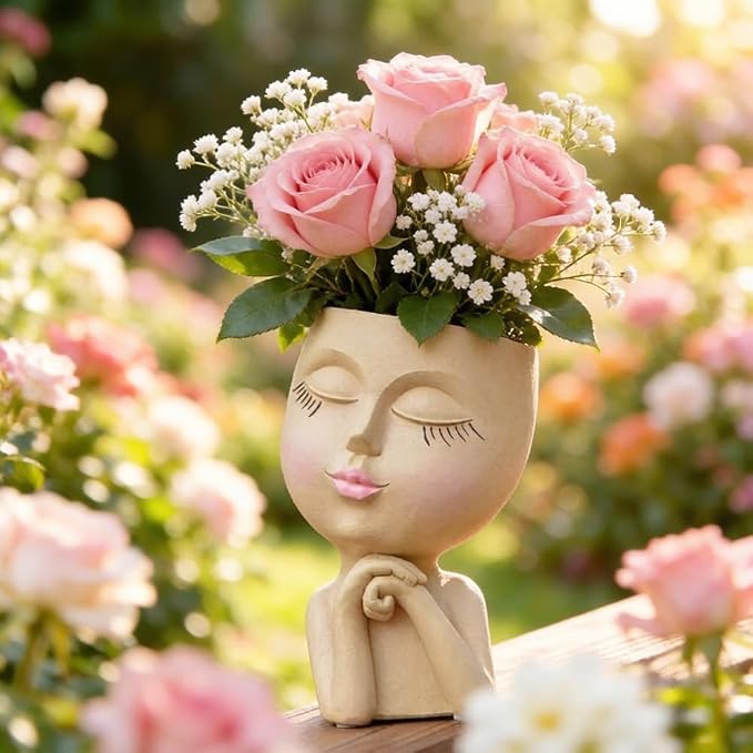 Face Head Planter, Funny Heads Plant Pots, Cute Girl Faces Plant Pot, - Image 9