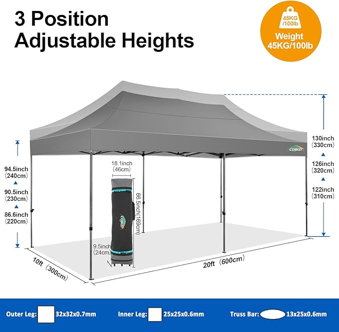 COBIZI 10x20 Pop up Canopy Tent 10x20 Canopy - Image 6