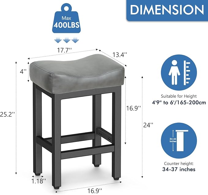 Counter Height Bar Stools Set of 2, 24 Inch Barstools - Image 2
