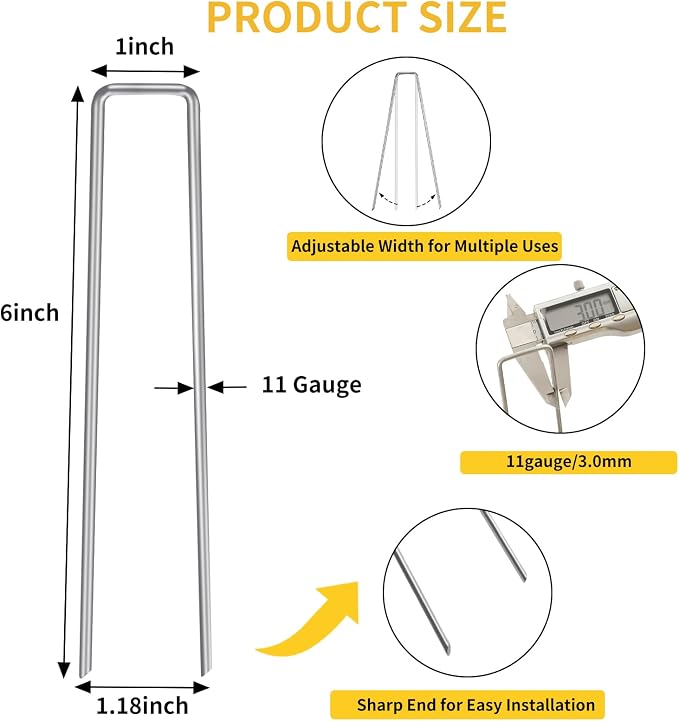 HongWay 420pcs 6 Inch Landscape Staples Galvanized Garden Stakes, 11 Gauge - Image 2