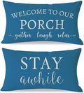 PANDICORN Welcome to Our Porch Stay Awhile Outdoor Lumbar Decorative Throw by PANDICORN