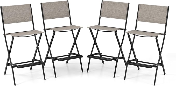 COSTWAY Outdoor Patio Bar Chair Set of 4, Folding Bar Height Stool by COSTWAY