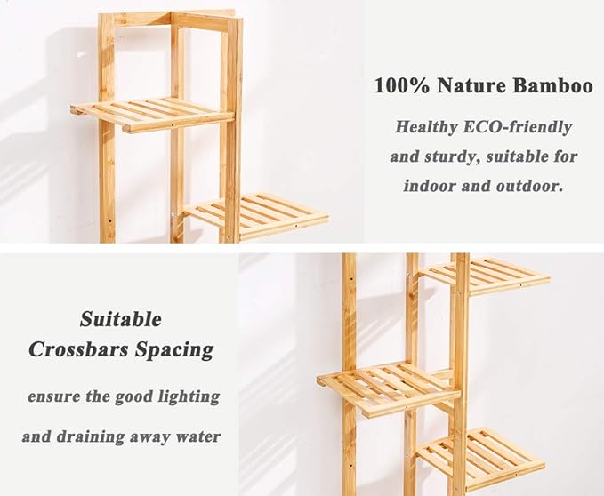Bamboo 5 Tier 6 Potted Plant Stand Rack Multiple Flower Pot Holder Shelf Indoor - Image 3