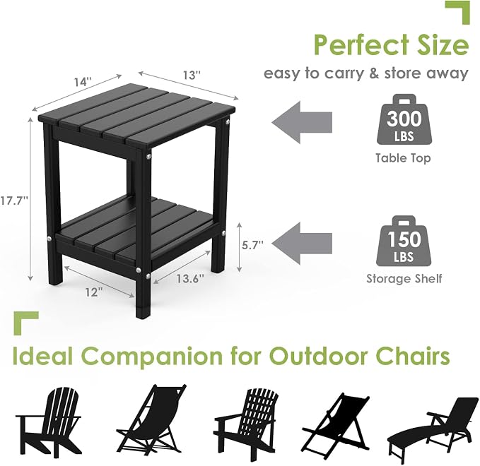 GREENVINES Adirondack-Outdoor-Side-Table | 14 x 13 Inches | HDPE Plastic | All - Image 3