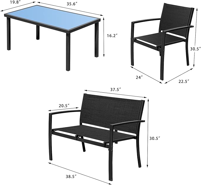 Devoko Outdoor Furniture Set 4 Piece Patio Conversation Sets Porch Furniture - Image 8