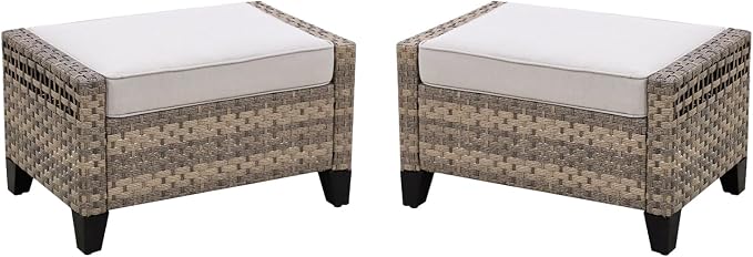 COOS BAY Modern 2 Piece Wicker Outdoor Ottomans, Patio Ottoman Foot Rest Set - Image 9