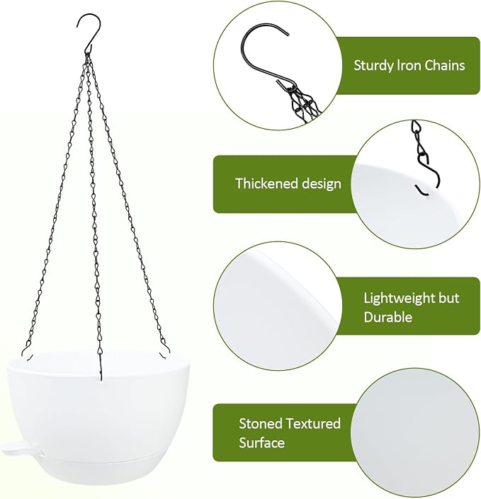 WOUSIWER Self Watering Hanging Planters, 2 Pack 12'' Plastic Pots - Image 5