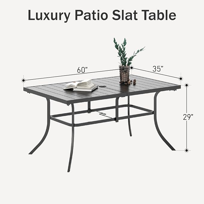 PHI VILLA 6-Person Outdoor Metal Steel Slat Dining Rectangle Table - Image 3