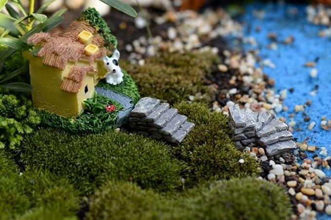 Curved Stone Steps Miniature Fairy Garden Accessories, Miniature Pond Lawn - Image 3