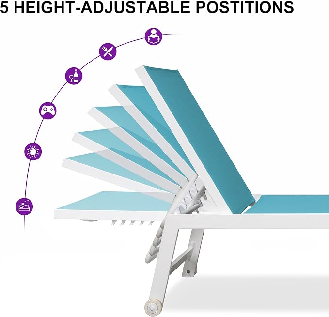 PURPLE LEAF Oversize Chaise Lounge Chair Outdoor 2 Pieces White Aluminum Lounge - Image 5