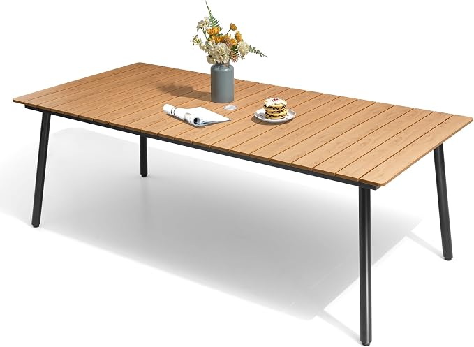 83" Patio Outdoor Dining Table for 6-8, Weather-Resistant Wood-Grain Top by VredHom