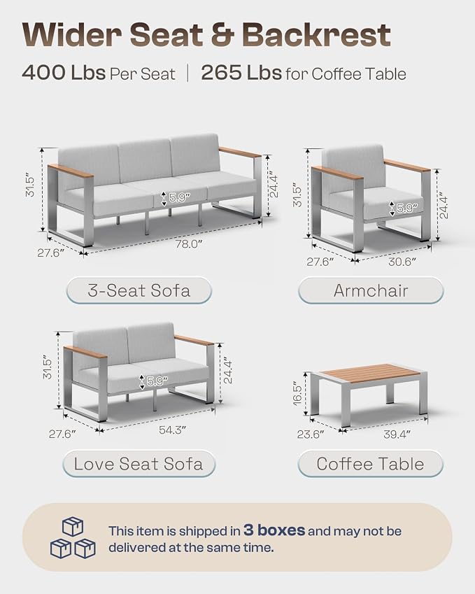 Aluminum Outdoor Furniture Set, 4 Seats Outdoor Patio Conversation Sets - Image 6