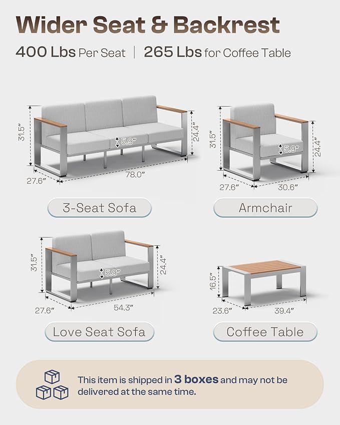 Aluminum Patio Furniture Set, 5 Seats Outdoor Patio Conversation Sets - Image 6