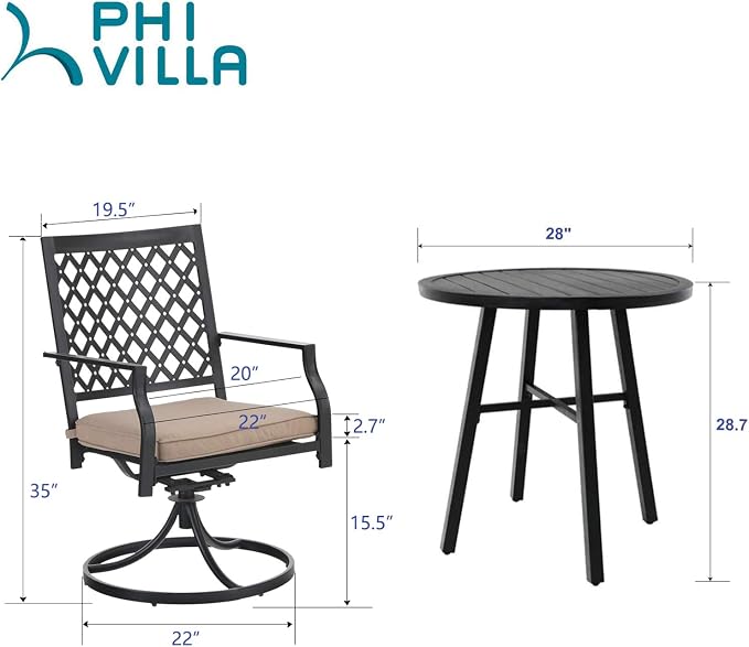 PHI VILLA 3 Piece Outdoor Bistro Dining Set - Image 8