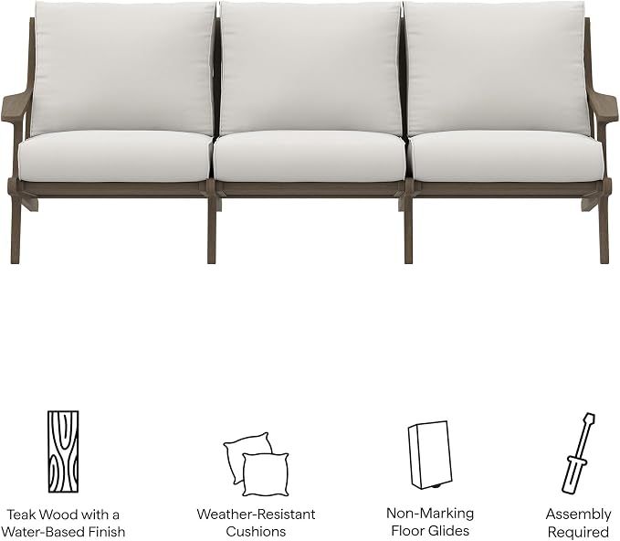 Modway Saratoga Teak Outdoor Patio Sofa in Weathered Gray White – 3 Seater Couch - Image 3