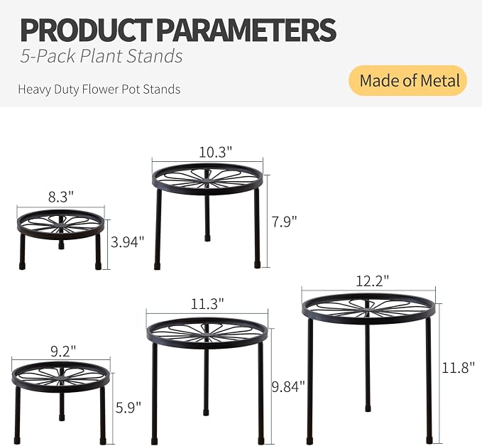 Plant Stand, 5 Pack Heavy Duty Flower Pot Stands, Metal Decoration Racks - Image 3