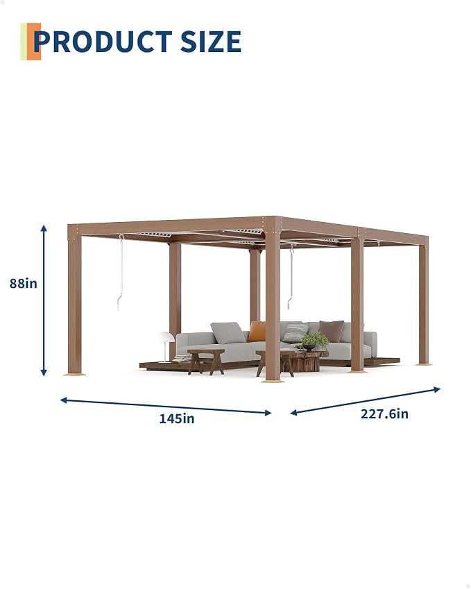 GarveeLife Louvered Pergola 12 ft x 20 ft, Outdoor Pergola - Image 5