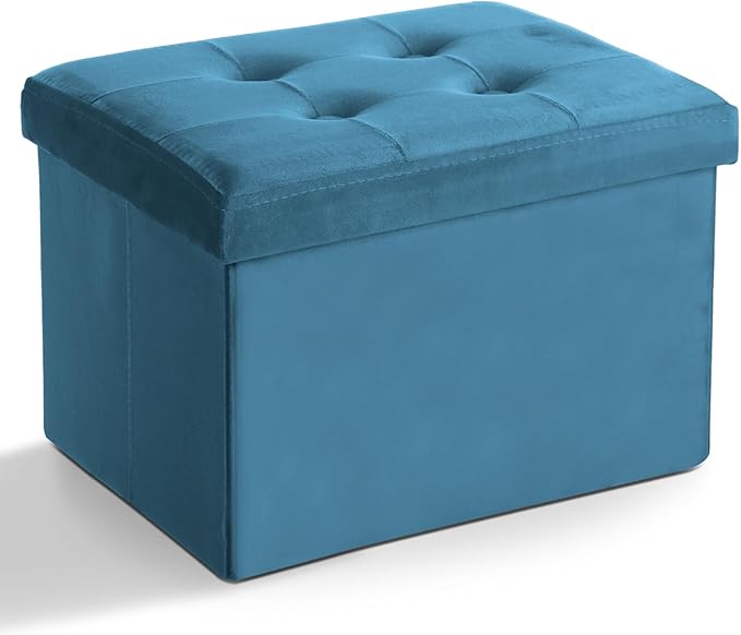 LINMAGCO Storage Ottoman Folding Foot Stool Velvet Foot Rest by LINMAGCO