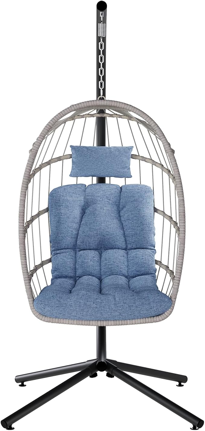 SWITTE Egg Chair Outdoor with Stand, Indoor Wicker Hanging Egg Swing Chair with - Image 8