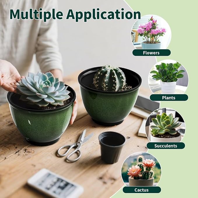 8 Inch Plastic Plant Pots, Glossy Smooth Finish Planter - Image 5