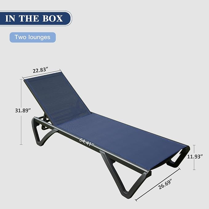 Domi Pool Lounge Chairs Set of 2, Aluminum Adjustable Outdoor Chaise Lounge - Image 2