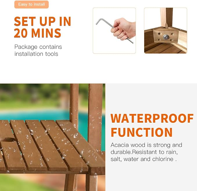 FDW Outdoor Patio Bench Wood Garden Bench Park Bench Acacia Wood - Image 5