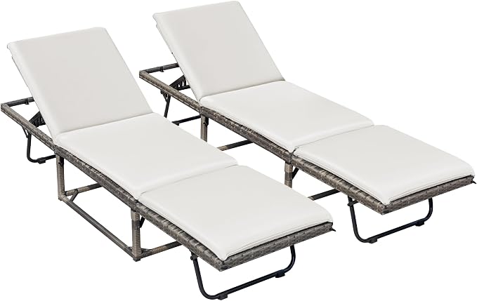 Devoko Lounge Chair Foldable Rattan Chaise Lounge 2-Pack, 5-Angle Adjustable by DEVOKO